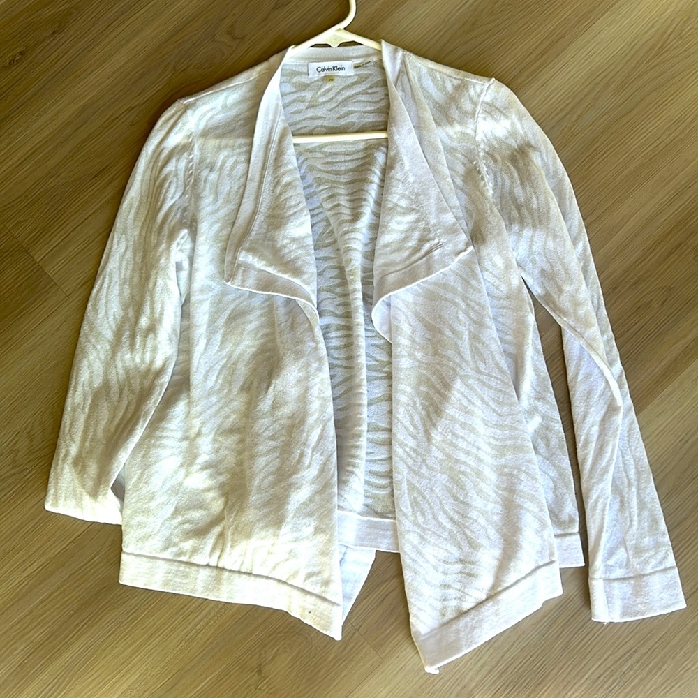 Calvin Klein Zebra Open Waterfall Cardigan PM White Monochrome Lagenlook